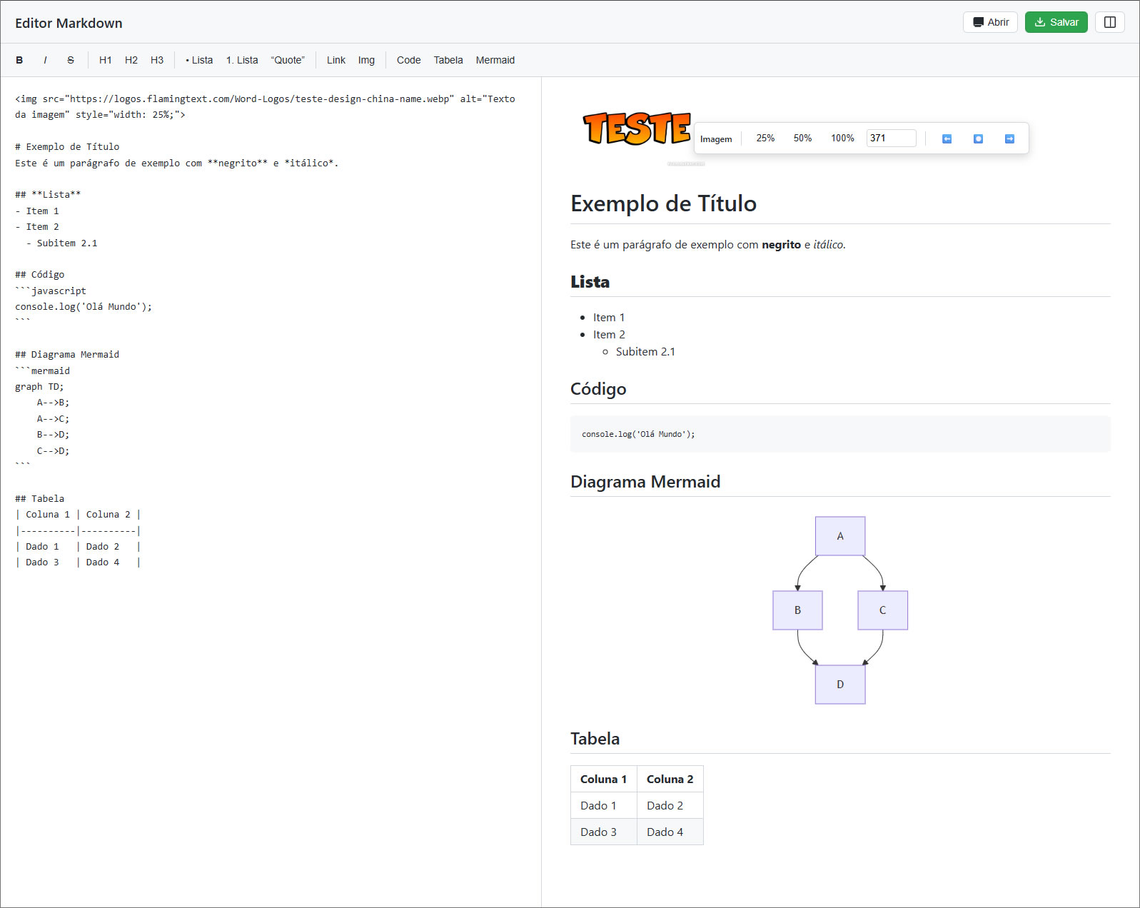 Editor e visualizador Markdown com preview em tempo real — captura de tela